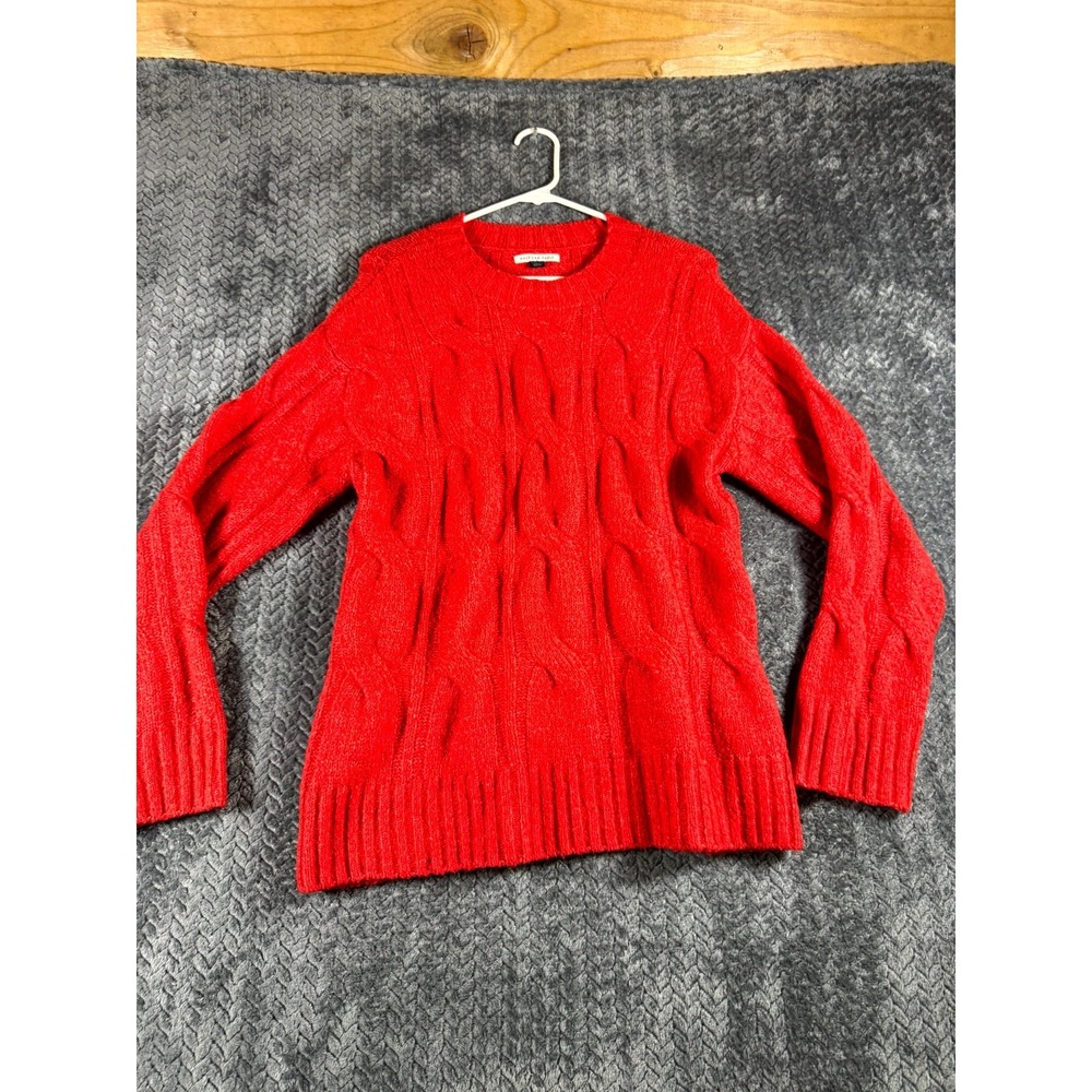 American Eagle Outfitters Sweater Womens XS Red Cable Knit Stretch Ribbed Hem
